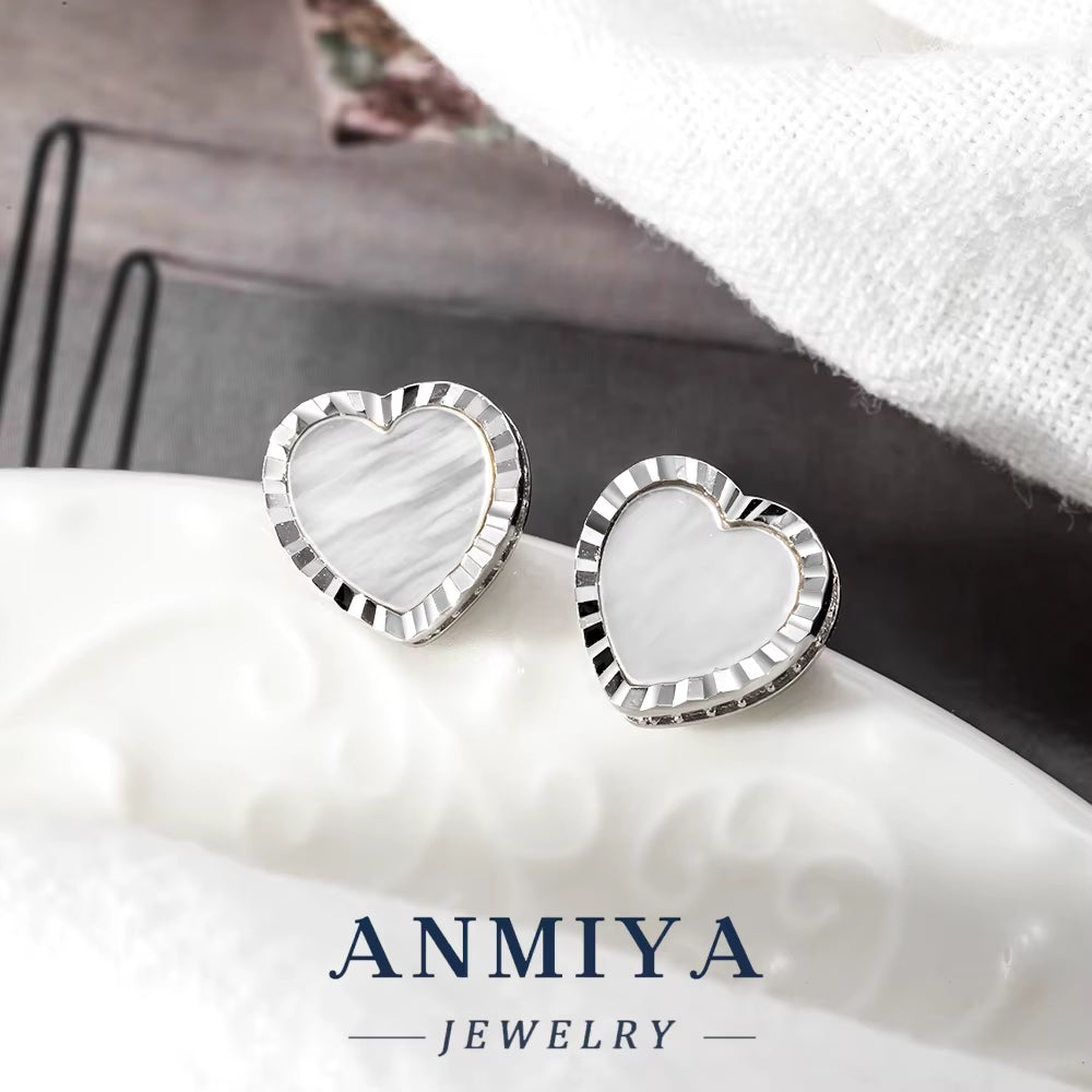 Premium Heart-Shaped White Shell Inlay Silver 925 Set Necklace and Earring Sets Gift Ready Packaging for Gifts