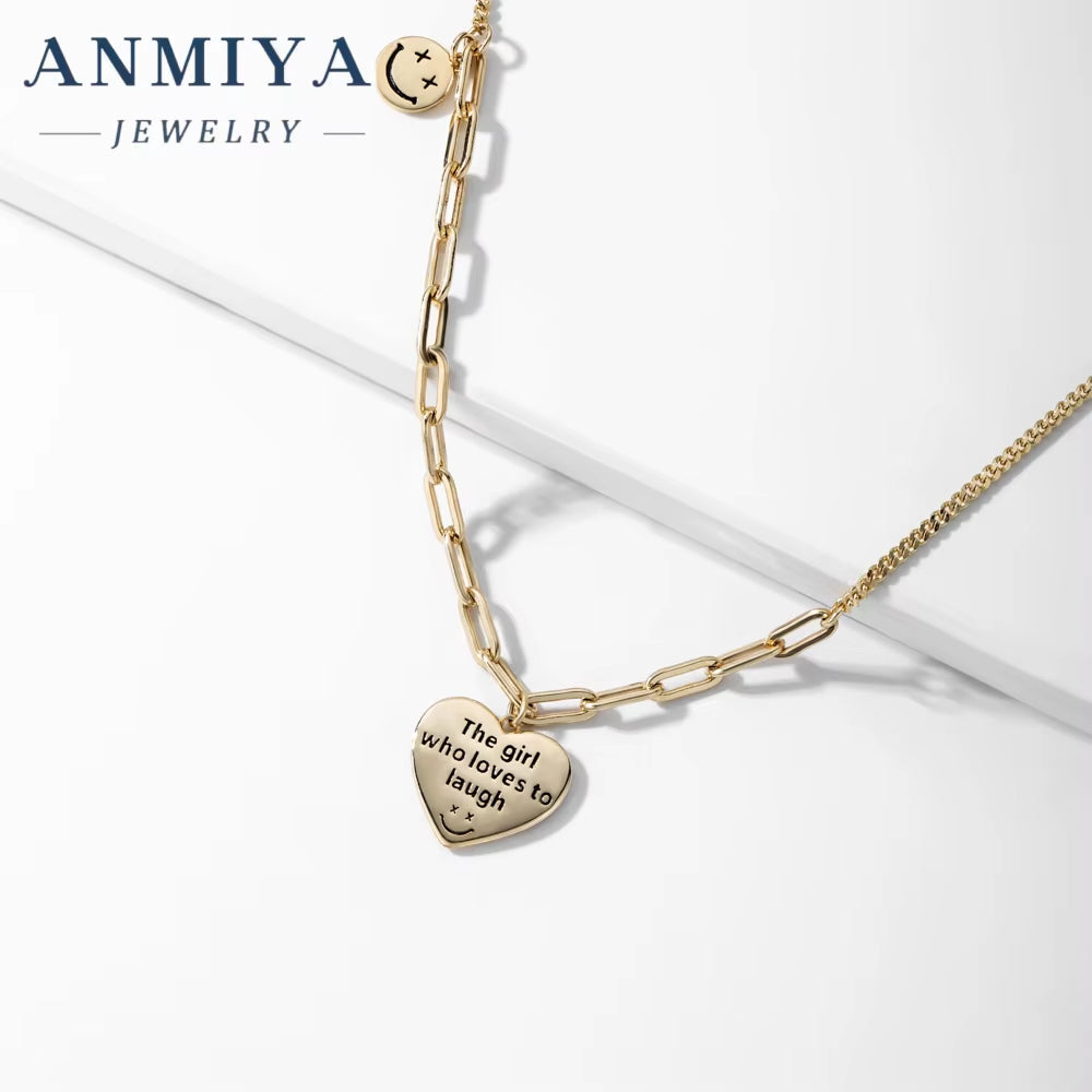 Hot Sale 925 Sliver Necklace 18K Gold with Zircon Smile Heart Necklace Spiritual Gift Necklace for Girl