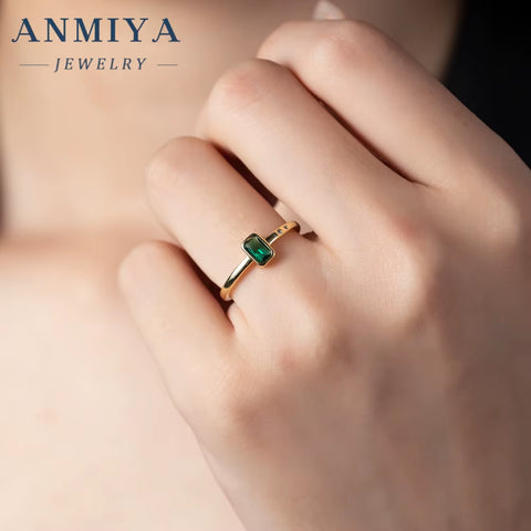 5A Cubic Zirconia Emerald Green Engagement CZ Custom Gold Wedding Emerald Ring 925 Sterling Silver for Women