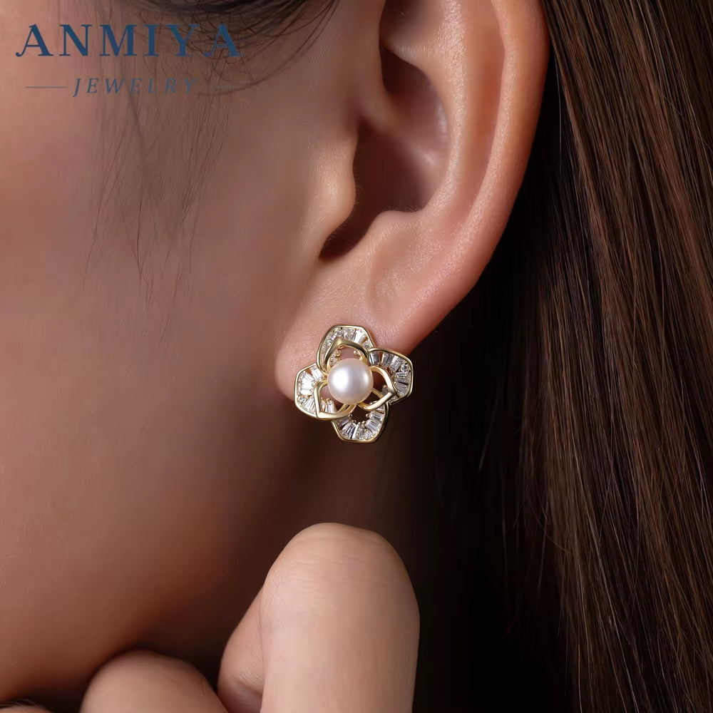 Topsale Fine Pearl 18K Gold Plated Flower Necklace and Earring Jewelry High Quality 925 Sterling Silver Gift Set