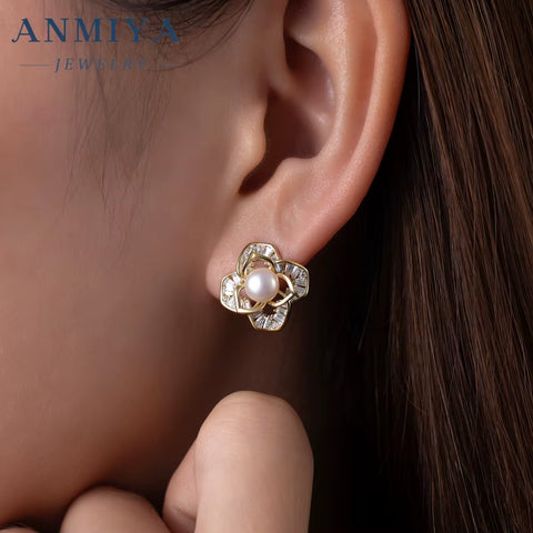 Topsale Fine Pearl 18K Gold Plated Flower Necklace and Earring Jewelry High Quality 925 Sterling Silver Gift Set