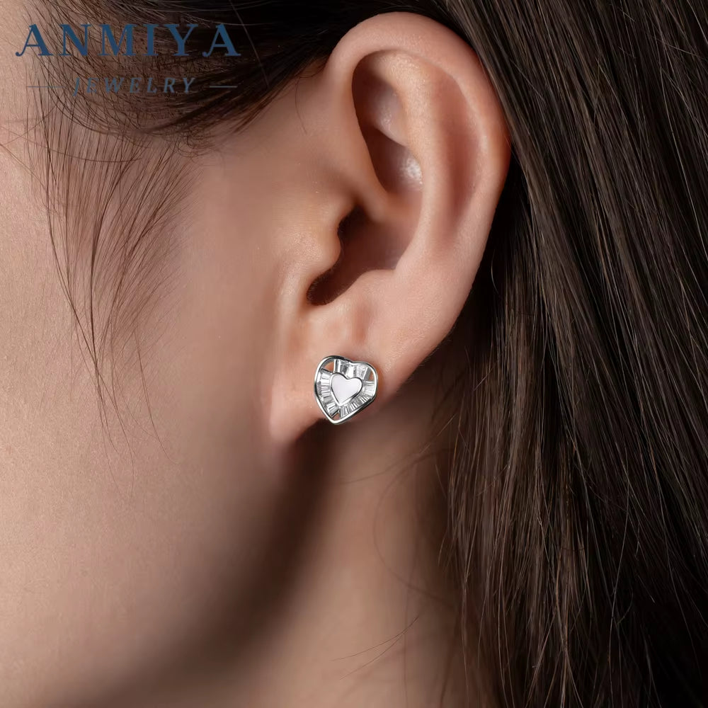 INS Hot Sales Fine Jewelry 925 Silver Pink Heart Shape Stud Earrings for Girl Gift Lover Best Gift