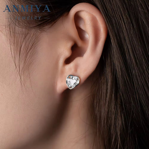 INS Hot Sales Fine Jewelry 925 Silver Pink Heart Shape Stud Earrings for Girl Gift Lover Best Gift