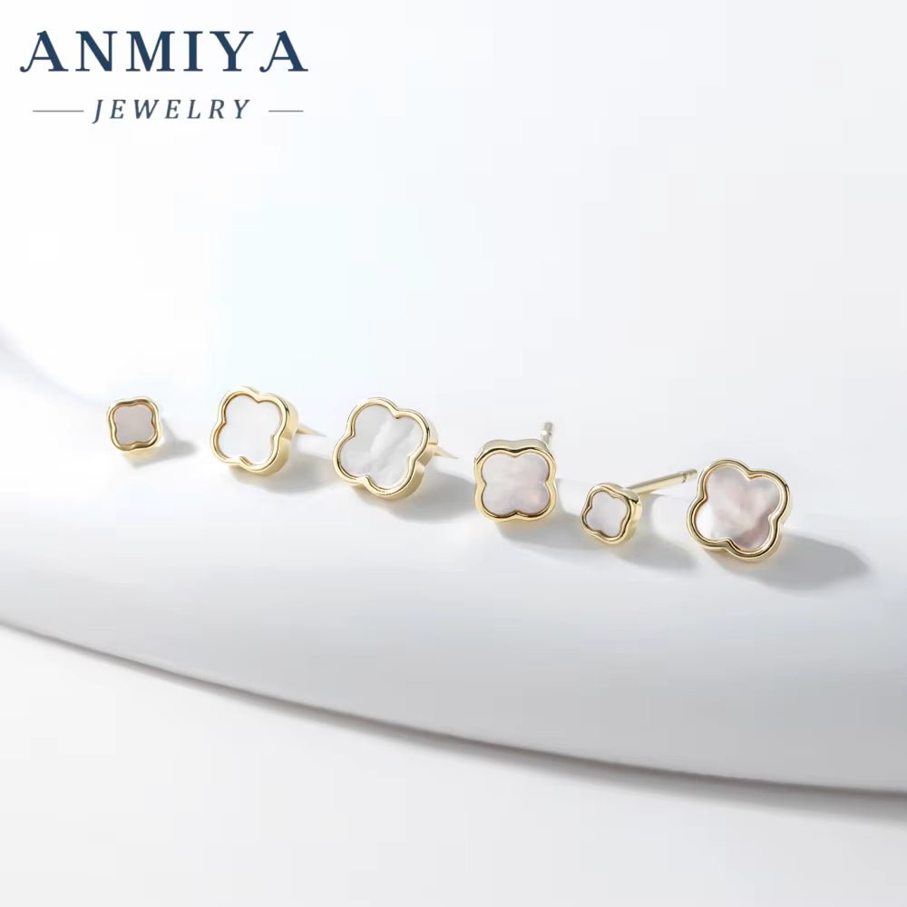 Four Leaf 925 Silver Needle Clover Earrings 3Pairs Jewelry Earrings Set White Shell Clover Stud Earrings for Women or Girls