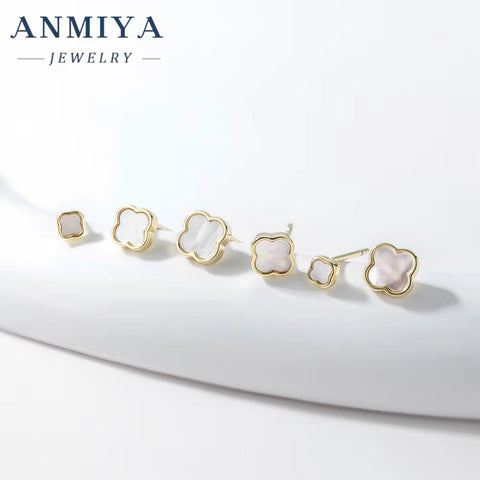 Four Leaf 925 Silver Needle Clover Earrings 3Pairs Jewelry Earrings Set White Shell Clover Stud Earrings for Women or Girls