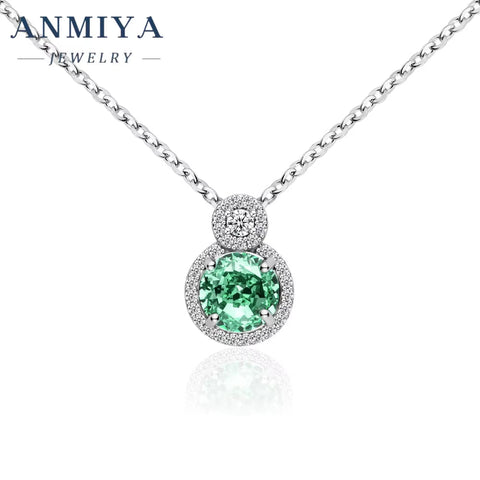 Round Shape Halo Design Silver 925 Chain Diamond Ice Cut Zircon Pendant Blue Necklace