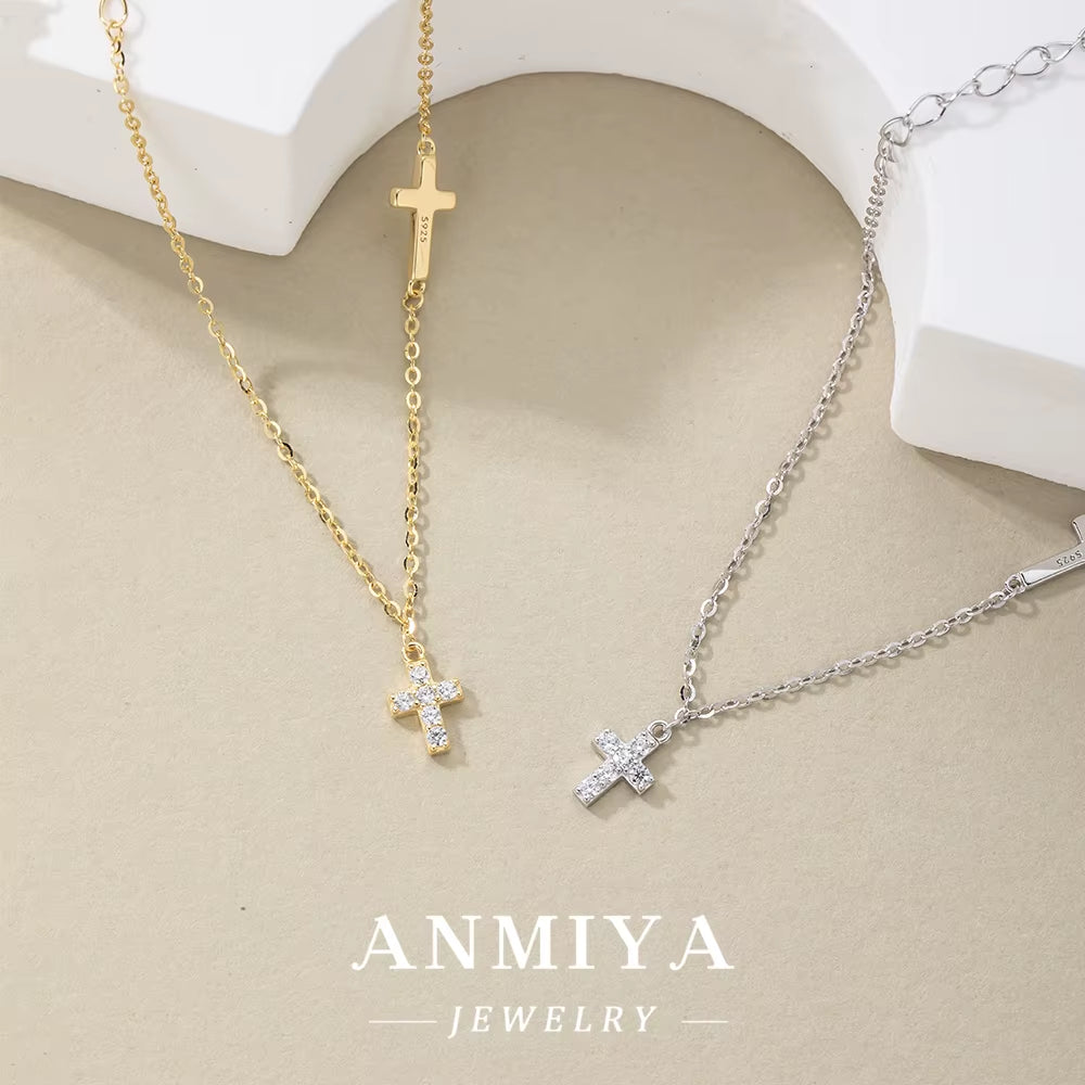ANMIYA Design Trendy 18K Gold Plated 925 Sterling Silver Cross Charm with Zircon Bracelet Fine Jewelry Women Bracelet