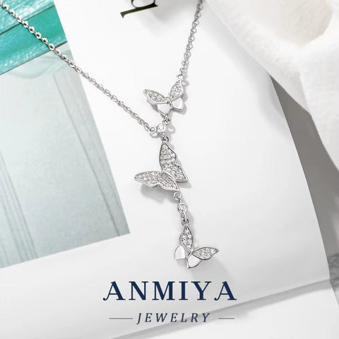 European American Fashion 925 Silver Bridal Necklace Water-Resistant Fine Chains Butterfly Tassel Zircon Pendant Niche Design