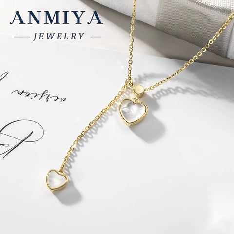 Jewellery Findings 18K Gold Heart Fine Jewelry with Double Hearts White Shell Zircon 925 Silver Cute Style Fashion Jewelry Set