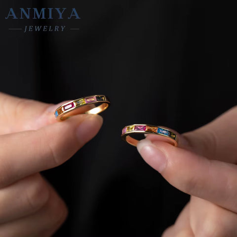 Minimalist Luxury 925 Silver Rainbow Colours Zircon 18K Gold Bridal Gorgeous Rings