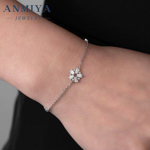 ANMIYA Fine Jewelry 925 Silver Snowflake Link Bracelet Bling Bling Diamond & Custom Zircon Trendy Style Hand Chain