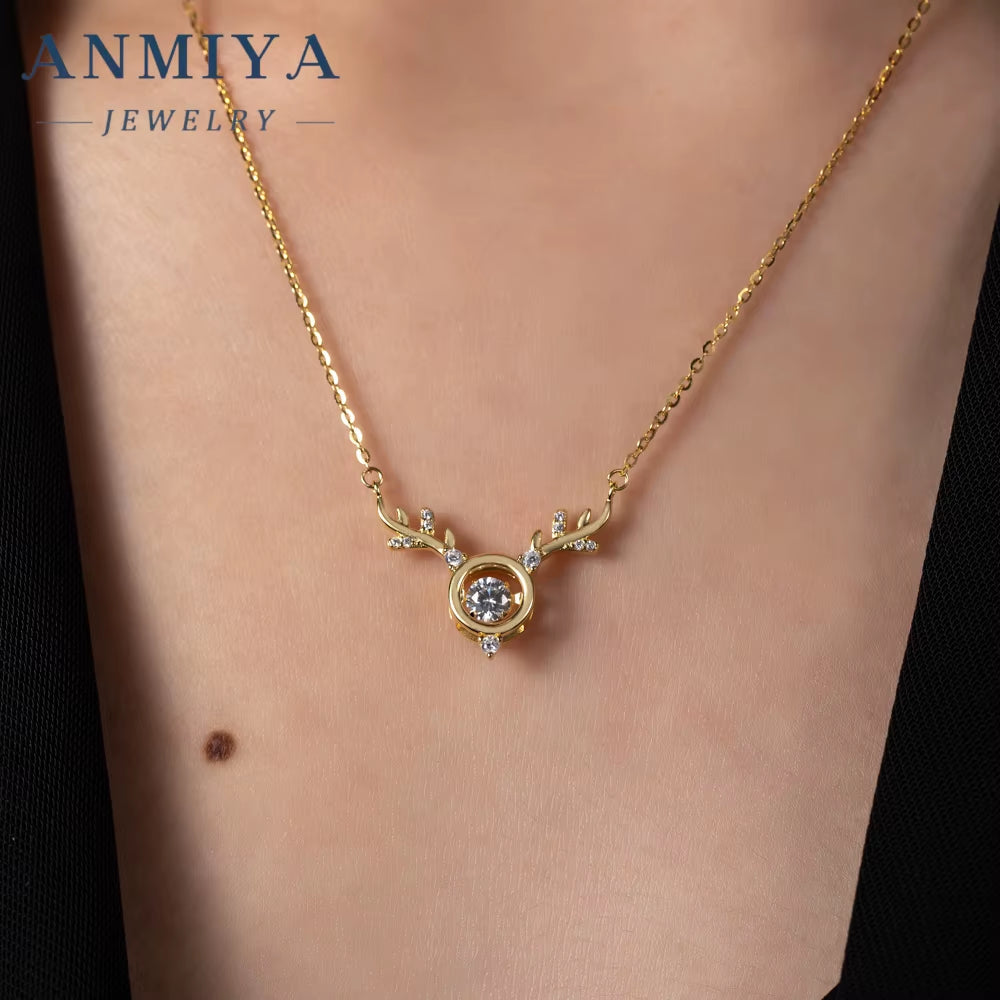 High Quality Trendy S925 Sterling Silver Necklace for Women Elk Shape Collarbone Fashion Jewelry with Zircon Stone