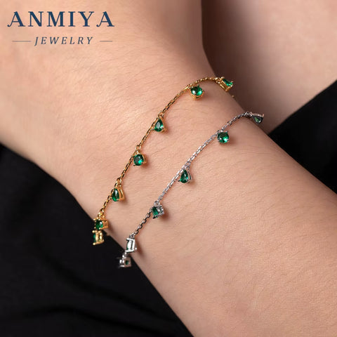 New Best Selling Water Resistant Pear Shape Green Zircon Bracelet 18K Gold-Plated 925 Silver Bracelet