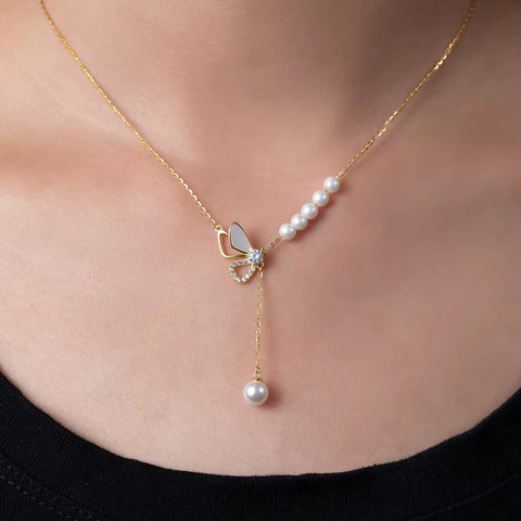 ANMIYA Butterfly Pearl 18K Gold Plated Fine Jewelry Fashion 925 Sterling Silver Charm Accessories Vintage Women'S Necklace