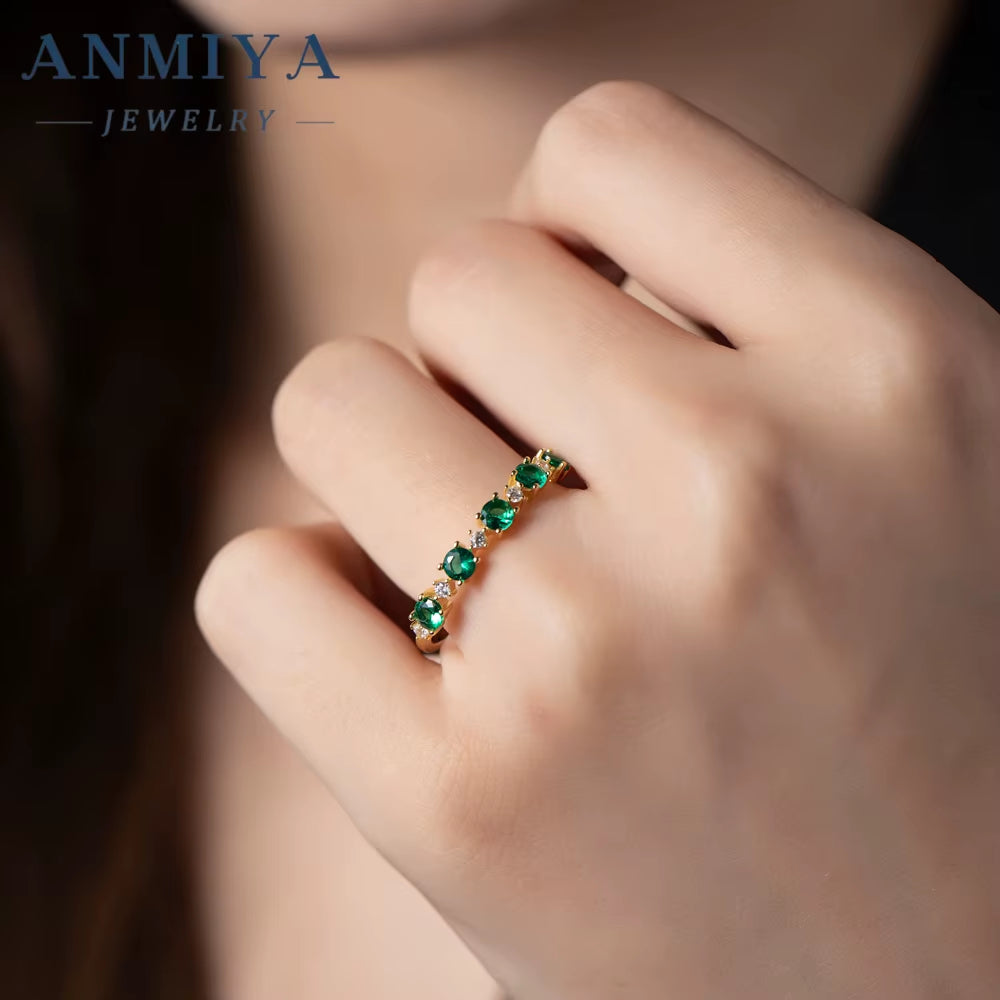 Manufacturer 925 Sterling Silver Green Cubic Zirconia Band round Cut Rings for Women Promise Ring for Couples