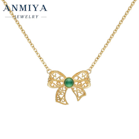 New Arrival 18K Gold Plating Bow Pendant Necklace 925 Silver Jewelry with Zircon Plating for Women'S Party Anniversary