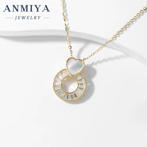 Fine Wholesale Women'S S925 Silver Necklace with White Shell Heart 18K Gold Trendy Shape 925 Silver Zircon Necklace