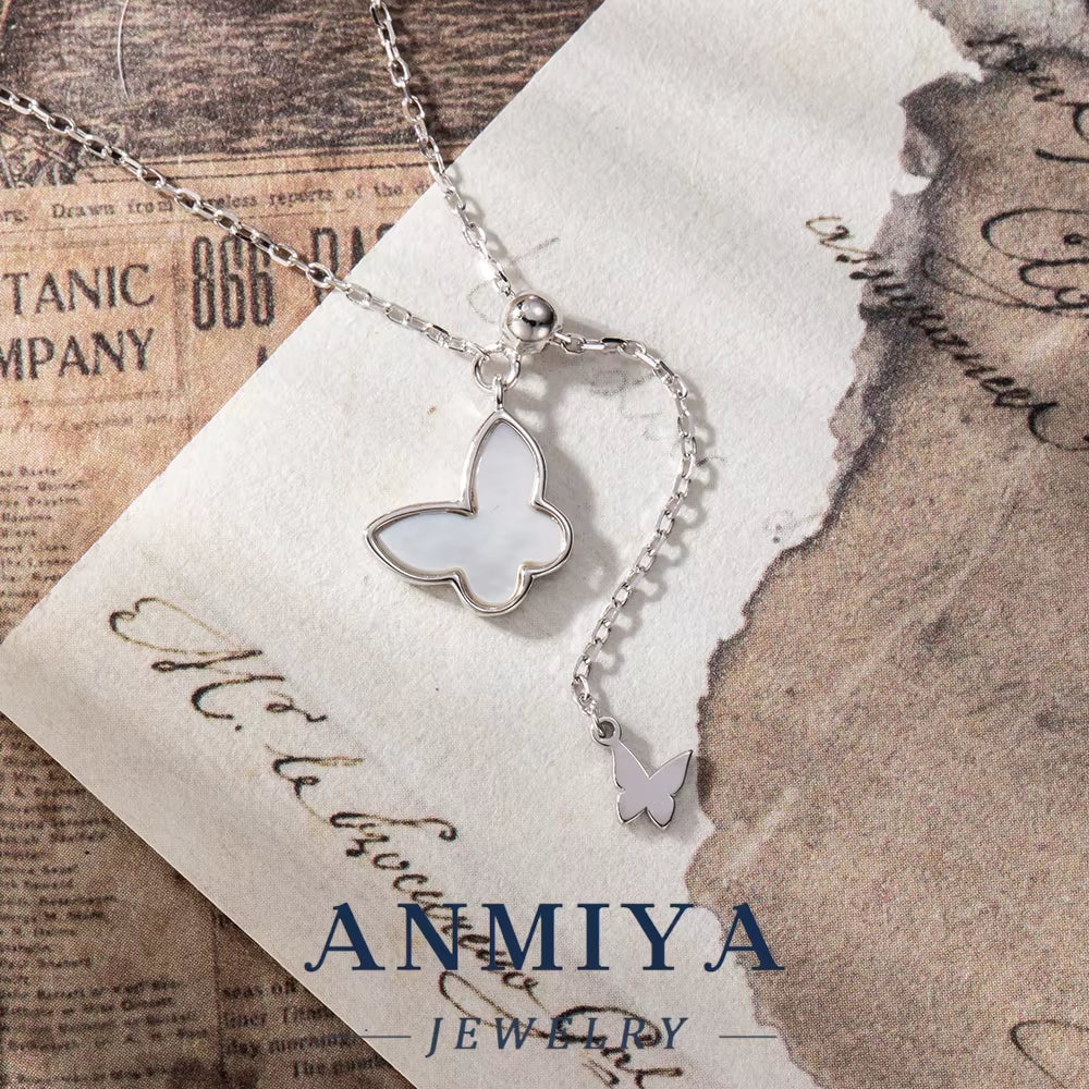ANMIYA Fine Jewelry Jewelry Butterflies Shape Zircon S925 Sterling Silver Pendant Necklace