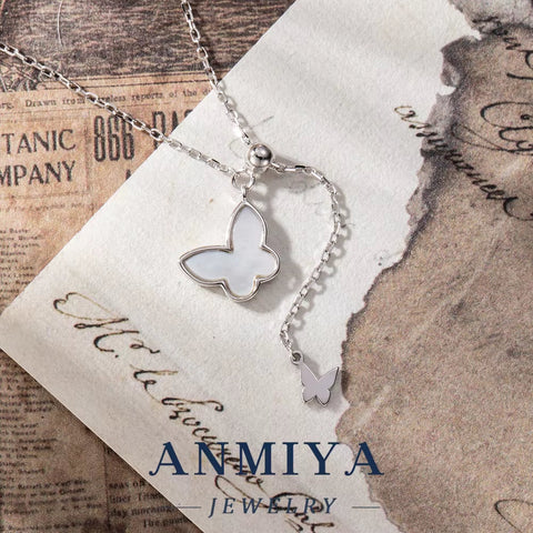 ANMIYA Fine Jewelry Jewelry Butterflies Shape Zircon S925 Sterling Silver Pendant Necklace