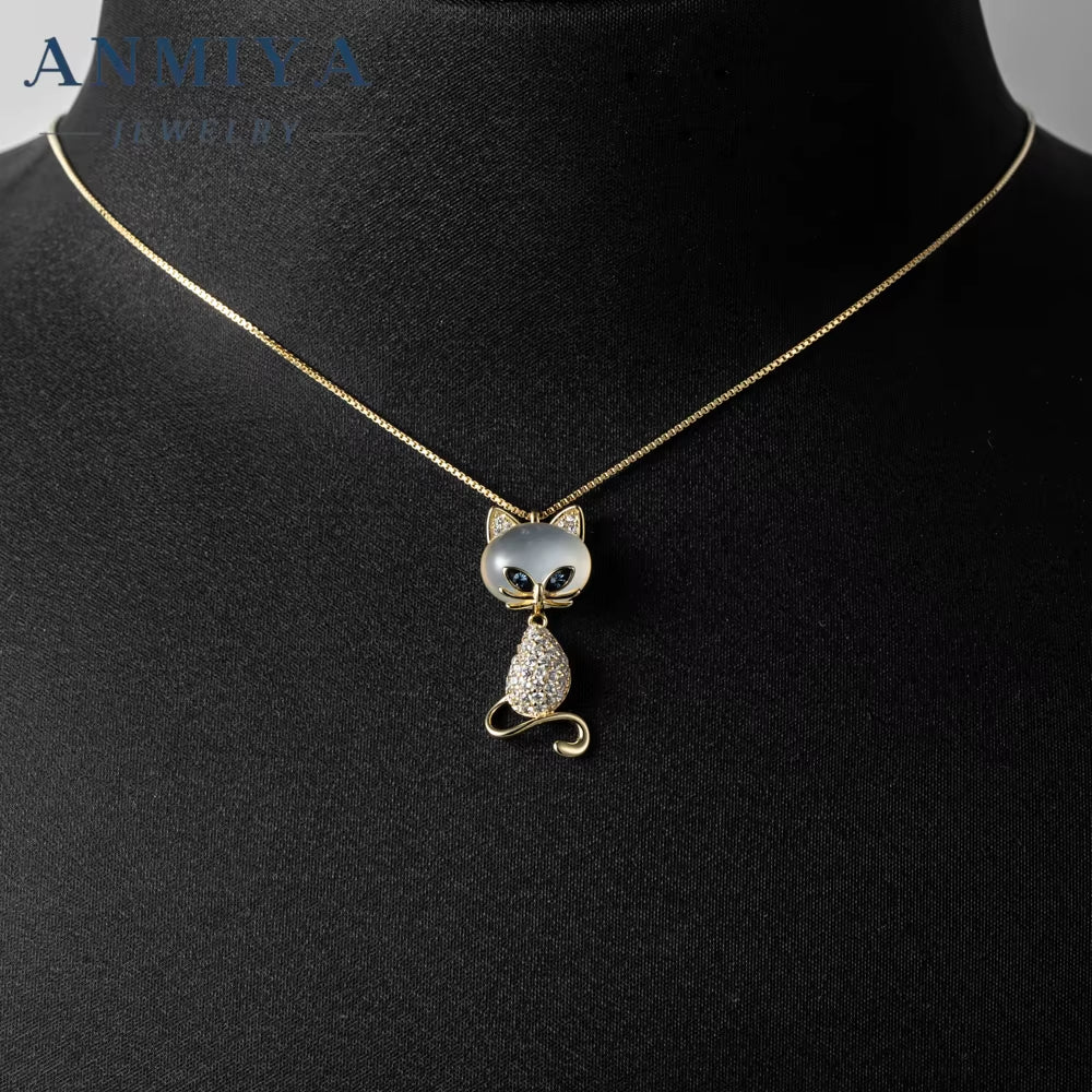 ANMIYA Factory Price High Quality Female 18K Gold Plated Pendant Cat Shape Necklaces Chain for Girs