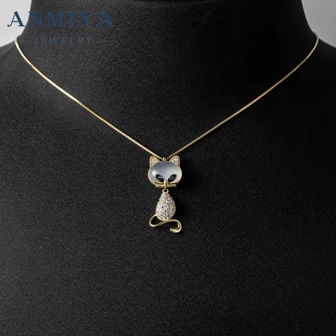 ANMIYA Factory Price High Quality Female 18K Gold Plated Pendant Cat Shape Necklaces Chain for Girs