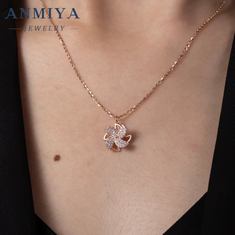 New Design Rotating Windmill Summer Fashionable S925 Silver 18K Gold Collarbone Necklace for Women