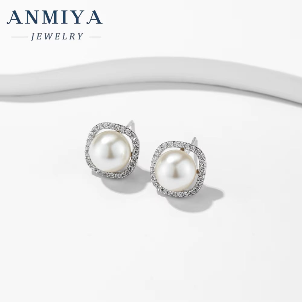 ANMIYA 925 Silver Baroque Pearl Earrings Fine Jewelry Fresh Water Pearls Earrings