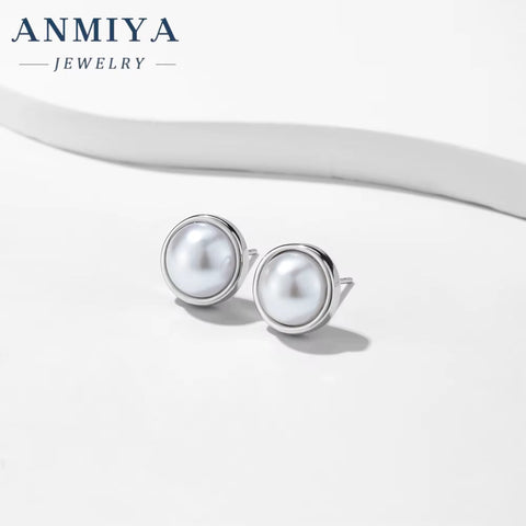 ANMIYA Retro Palace Style Pearl Earrings 925 Silver Fine Earrings Jewelry Women Earrings