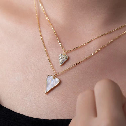 Double Chain Jewelry Wholesale Heart Choker White Shell Pearl 18K Gold Plated Pendant Necklace for Women