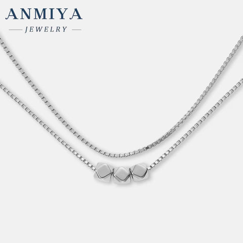 Layered Necklace 925 Silver Double Layer Necklace Trendy Multi Layer Gold Block Necklaces for Women New Arrival