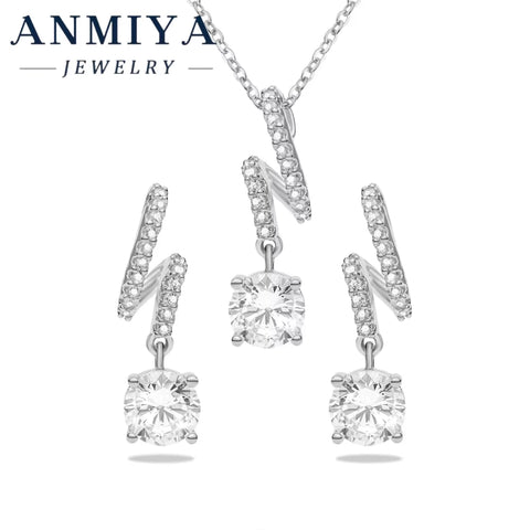 Modern Silver 925 Set Durable Necklace and Earring Sets Minimalist Geometric Line Design Zircon Pendant Accessory for Fashion