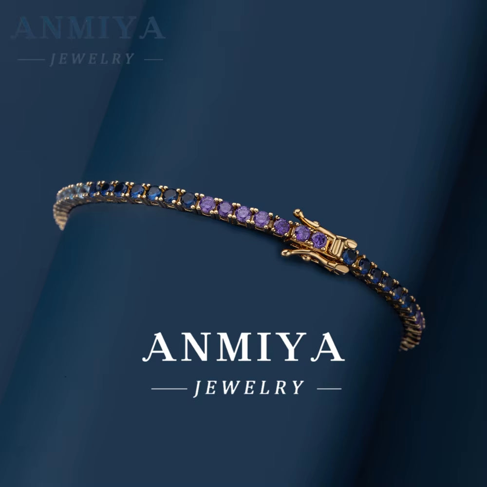 ANMIYA Dubai Unisex 18K Gold Plated 925 Sterling Trendy Fashion Colorful Zircon Bracelet for Couples