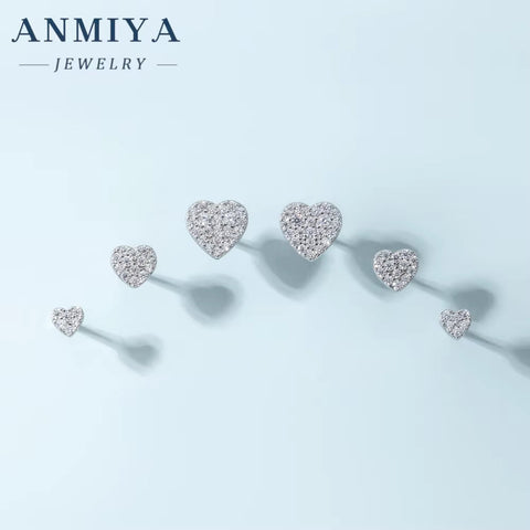 ANMIYA Cute 3 Pairs Sweet Stud Earrings Set Cubic Zircon Heart 925 Sterling Women Gift Jewelry Earrings