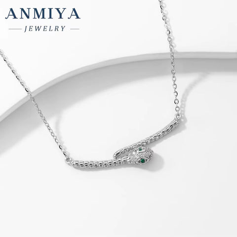 ANMIYA High Quality Best Gift One-Line Shape Zircon Snake 925 Sterling Silver Fashion Jewelry Necklace for Women Men