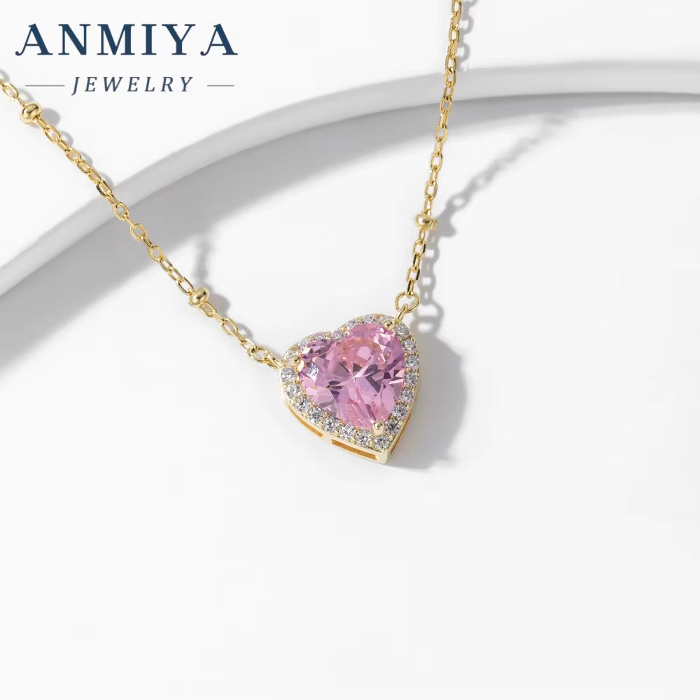 ANMIYA Bestfriend Jewelry Girlfriend 925 Silver Custom Pink Pear Ice Cut Heart Shape Trendy Fashion Weddings Parties