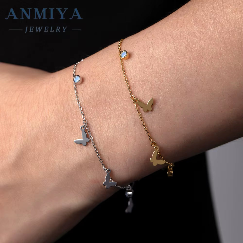 Accessory Jewelry Sterling 925 Jewelry Shiny Zircon Butterfly Pendant Tassel Anklet for Women Wholesale