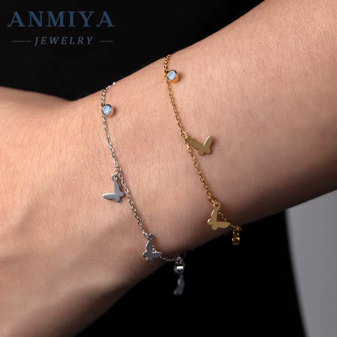 Accessory Jewelry Sterling 925 Jewelry Shiny Zircon Butterfly Pendant Tassel Anklet for Women Wholesale