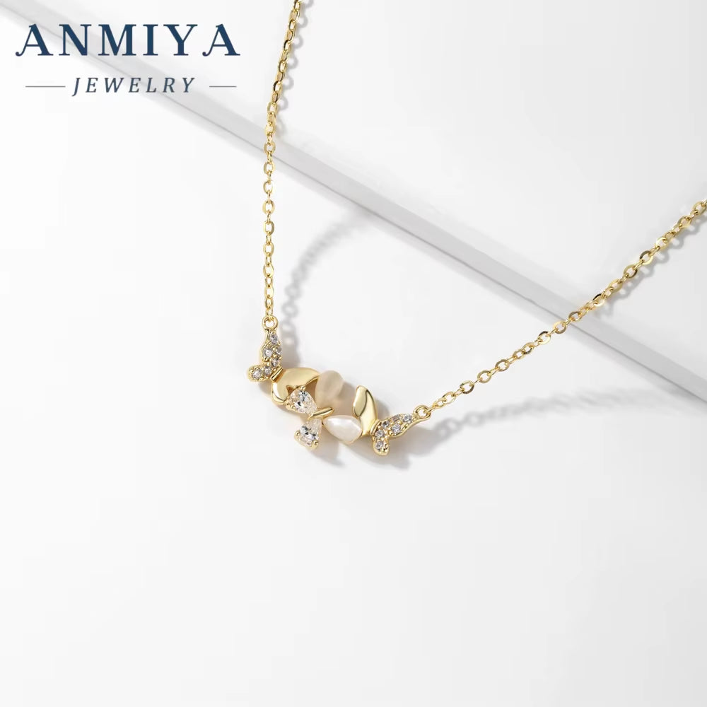 ANMIYA Hot Selling One-Line Shape Butterfly Necklace for Women 925 Silver Collarbone Chain with Butterfly Design Necklace