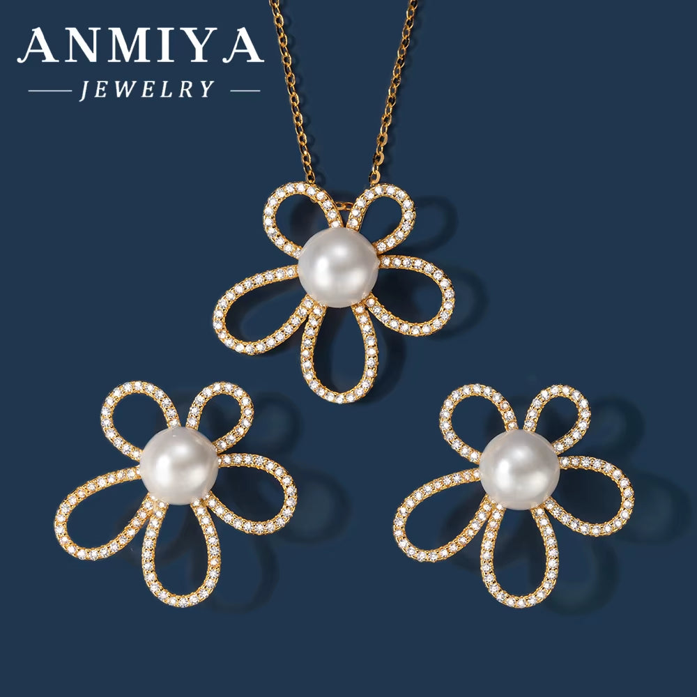 Trendy 925 Silver Jewelry Set, Modern Silver 925 Set for Women, Minimalist Sterling Silver Flower Jewelry,