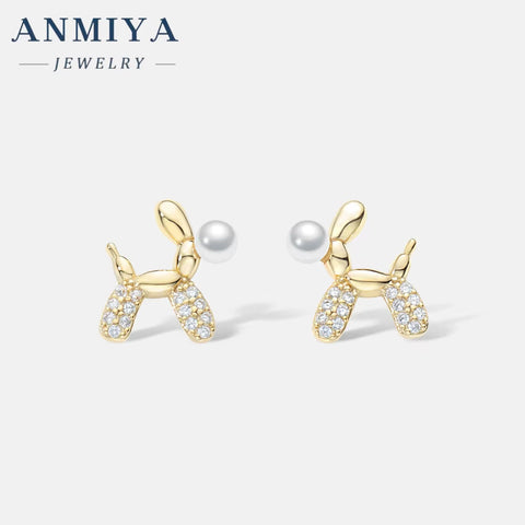 Wholesale Fashion Waterproof Gold Plating 925 Sterling Silver Puppy Dog Balloon Pendant Stud Earrings Jewelry for Women