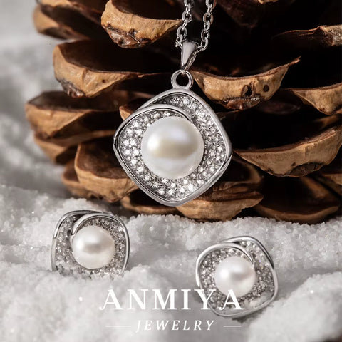 Wholesale Earrings Jewelry Freshwater Pearl with Zircon Earrings Necklace Set for Woman Ladies Fancy Fashion Stud Earrings