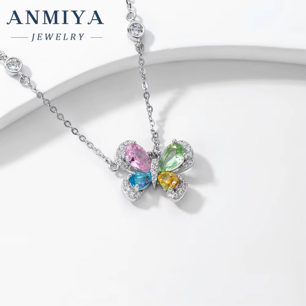 Clover Necklace Zircon 925 Silver Colorful Zirconia Charm Pendants Custom Necklace Cubic Zirconia Necklace