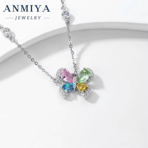 Clover Necklace Zircon 925 Silver Colorful Zirconia Charm Pendants Custom Necklace Cubic Zirconia Necklace