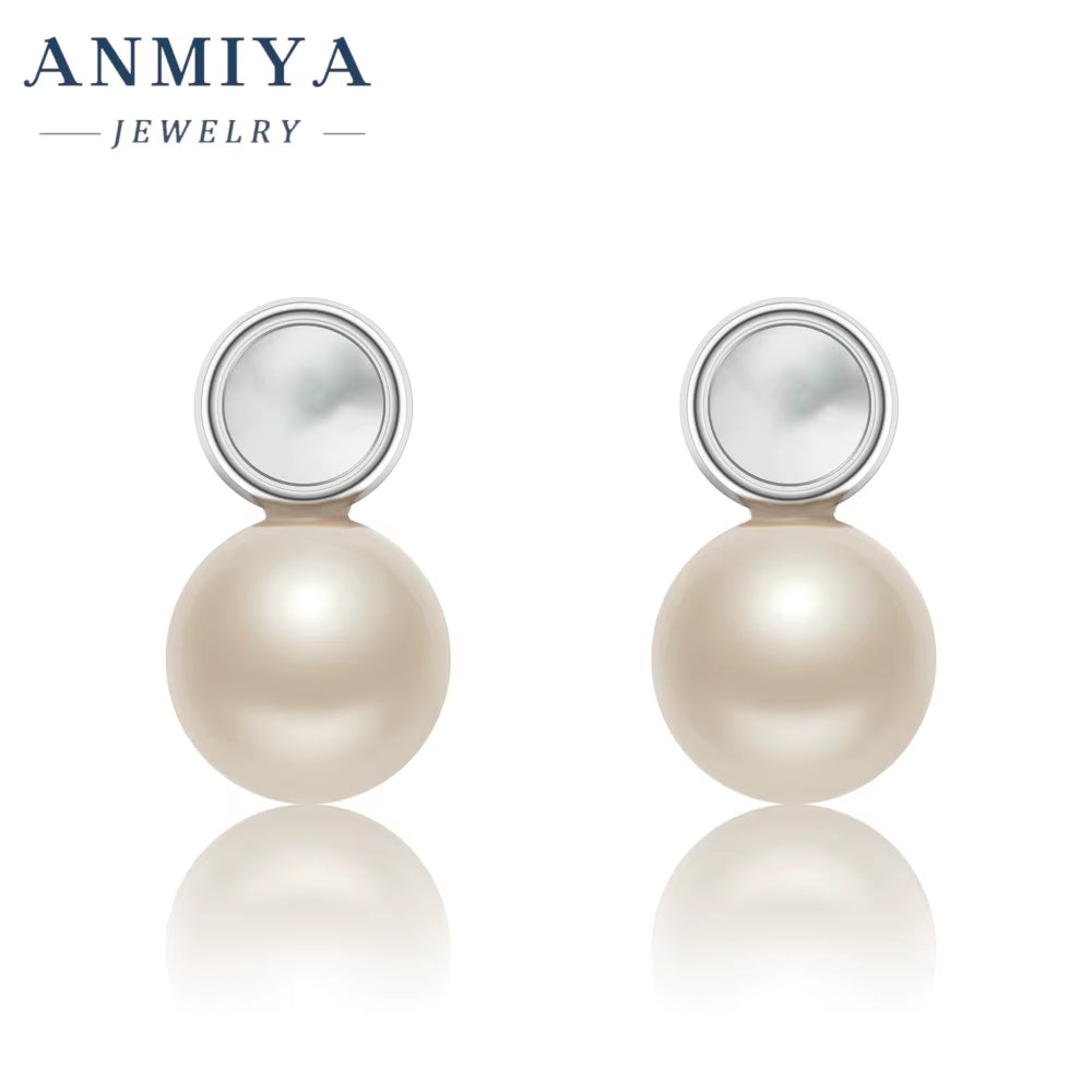 ANMIYA 925 Sterling Silver Fashion Vintage Pearl Stud Earrings Women'S Jewelry Gift