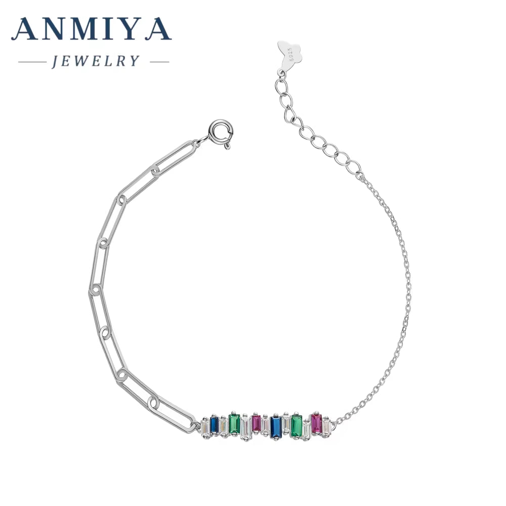 New Luxury Cubic Zircon Full Diamond Bracelet 925 Silver Jewelry Waterproof 18K Gold Plated Colorful Tennis Chain Bracelet