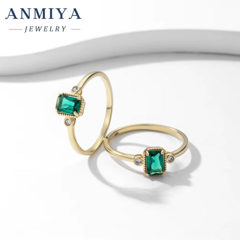 Luxury Classical Elegant Pure 925 Sterling Silver Square Emeralds Green Zircon Finger Rings for Women Girls Jewelry
