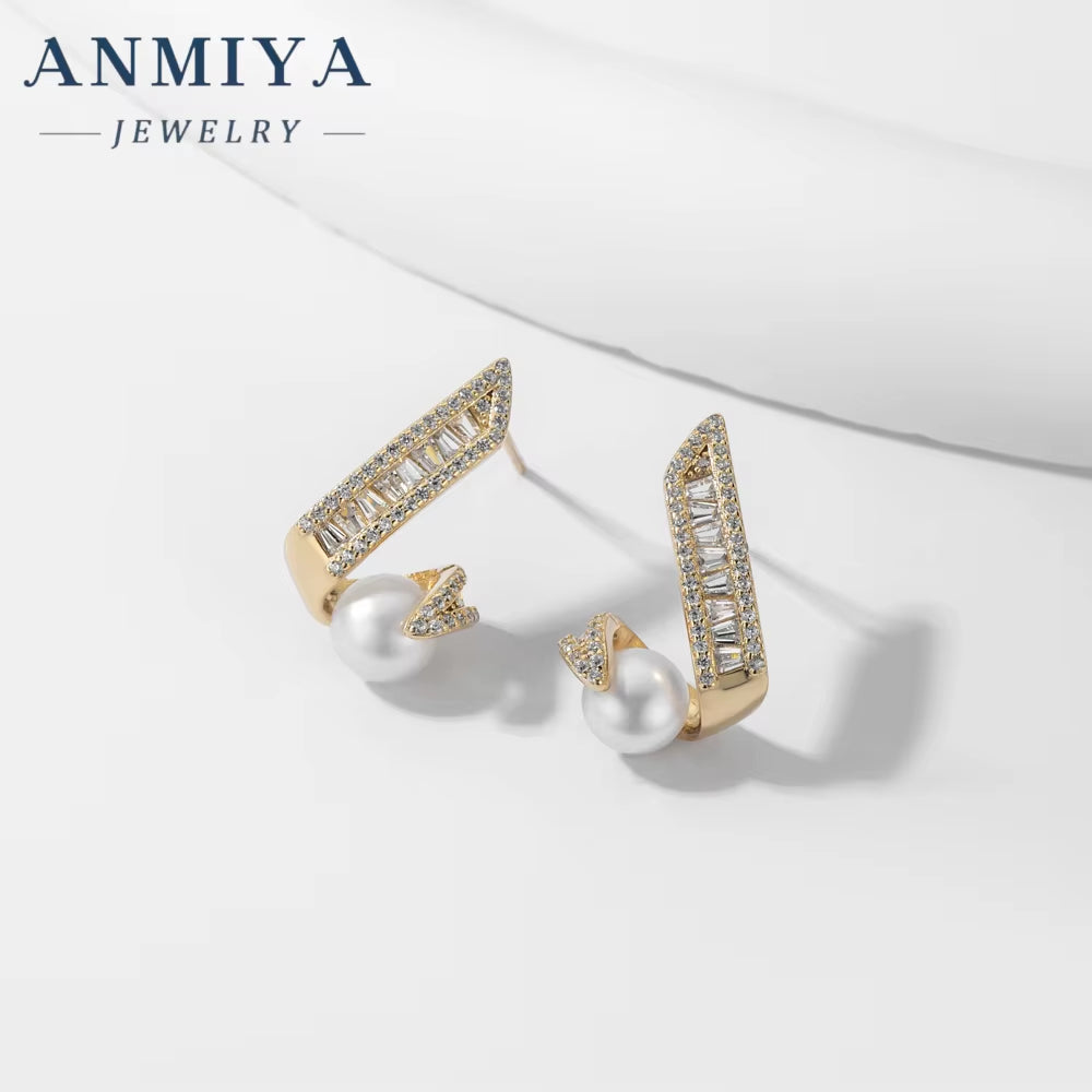 Geometric Unique Fresh Water Pearl Designer Earrings 925 Silver Luxury Stud Earrings for Bridal