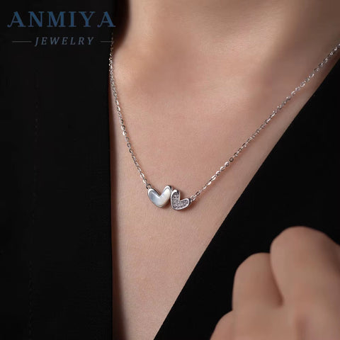 Exquisite 925 Sterling Silver Double Heart Pendant Linked Charm Best Jewelry Gift Couple Chain Necklace for Couples