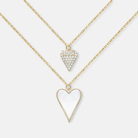 Double Chain Jewelry Wholesale Heart Choker White Shell Pearl 18K Gold Plated Pendant Necklace for Women