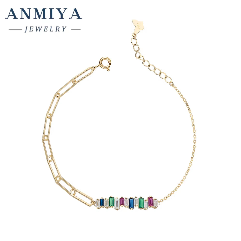 New Luxury Cubic Zircon Full Diamond Bracelet 925 Silver Jewelry Waterproof 18K Gold Plated Colorful Tennis Chain Bracelet